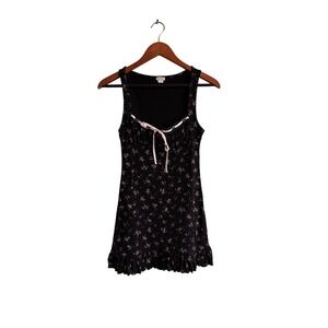 Kimchi Blue Black Floral Print Ruffle Tie Neck‎ Mini Dress XS TP